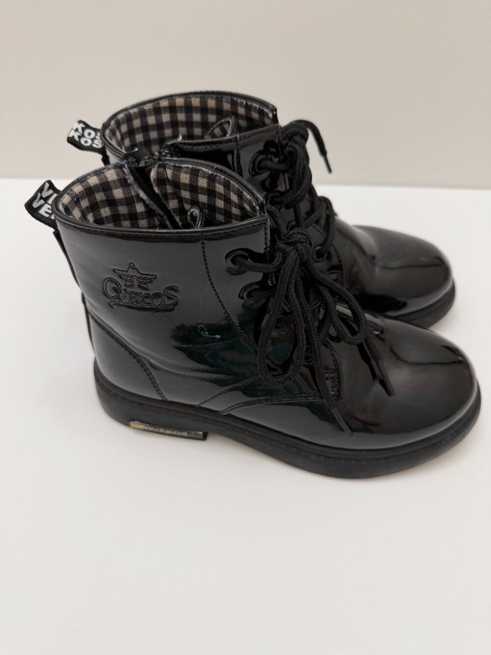 VEKOS Black Patent Lace-Up Ankle Combat Boots Size 3